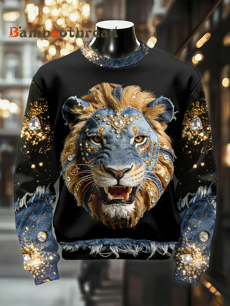 Men's Retro Luxurious Lion Print Casual Sweatshirt