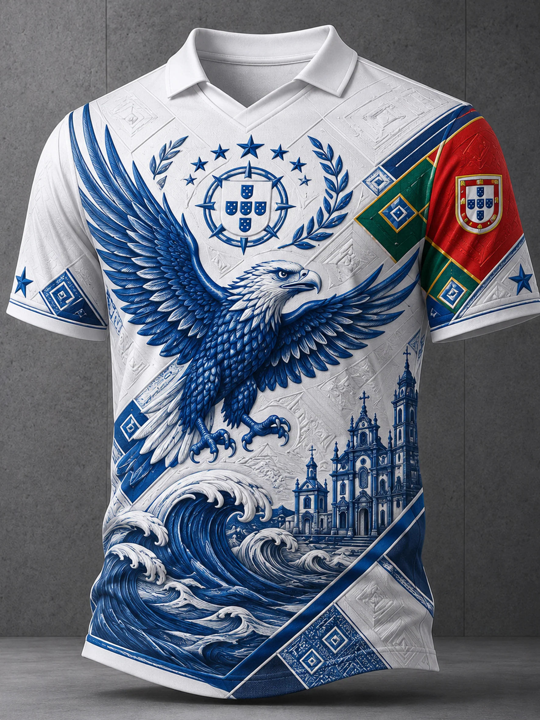 Men's Short-Sleeve Top With Embossed-Texture Portugal Football Art Print