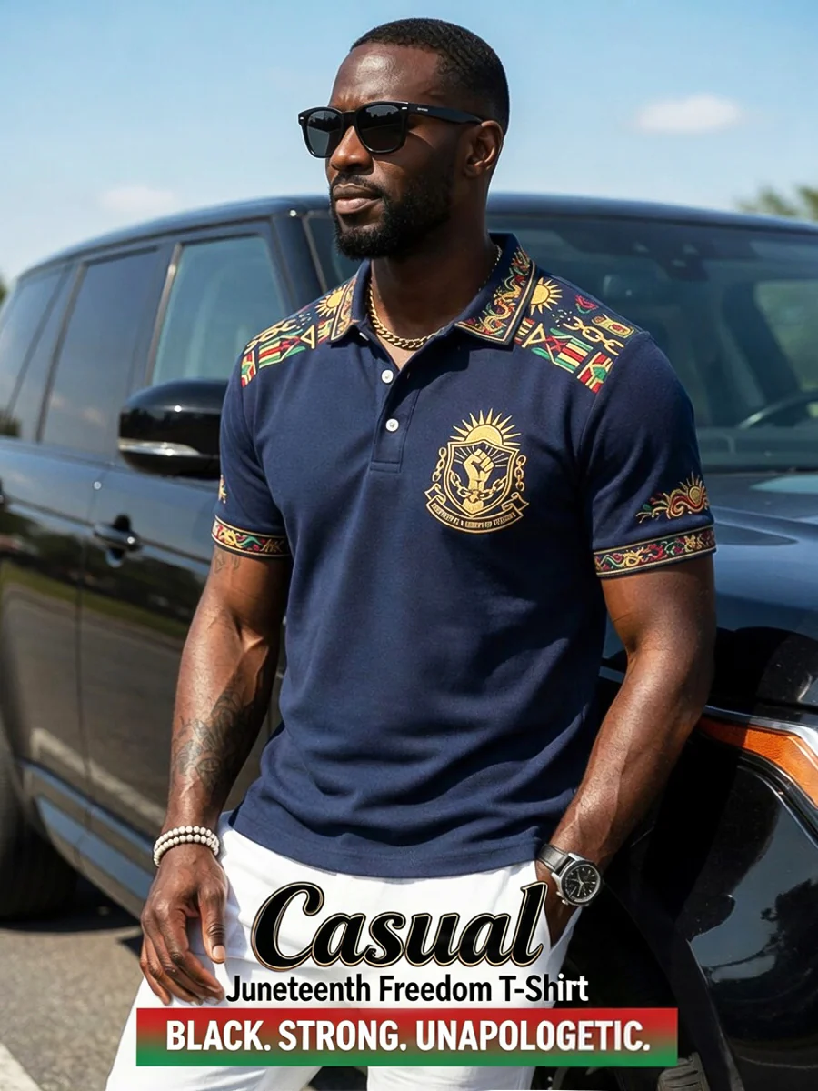 Men's Vintage Juneteenth Patchwork Casual Polo Shirt