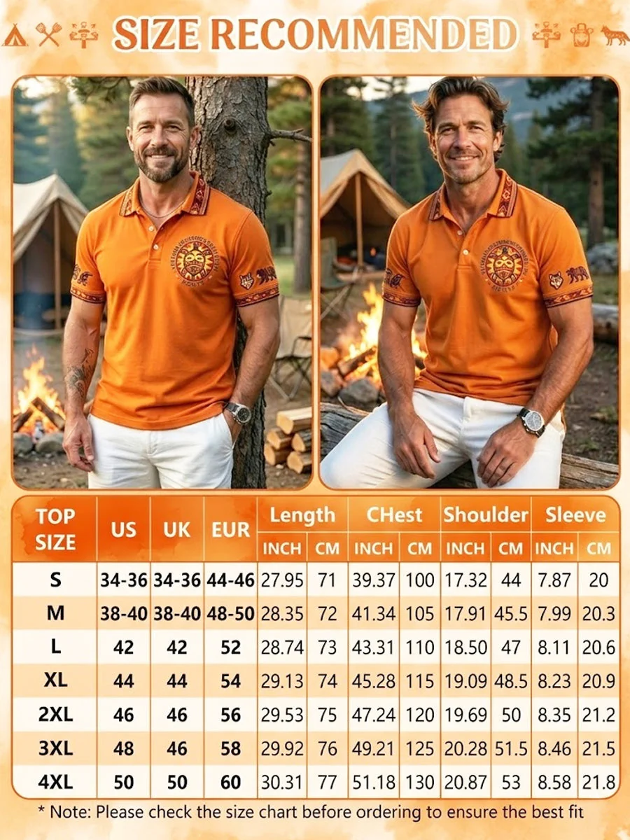 Men's Vintage Native American Animal Totem Emblem Casual Polo Shirt - Image 8