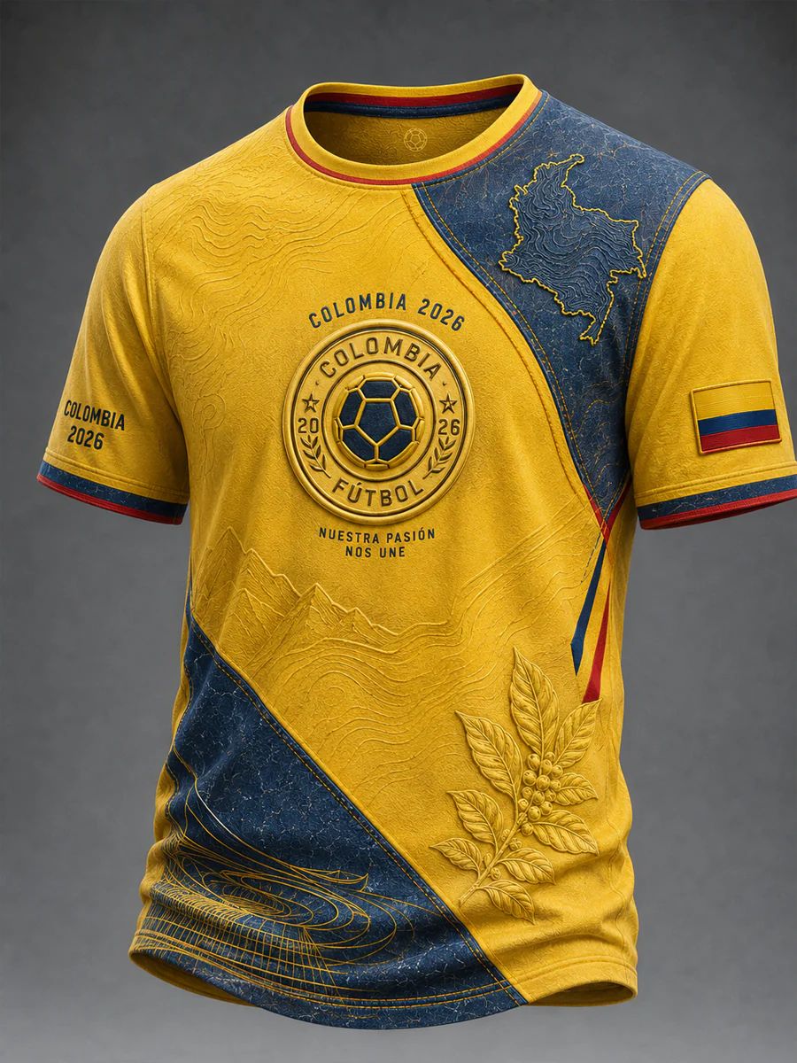 Retro 2026 Colombia Soccer Patchwork Casual T-Shirt