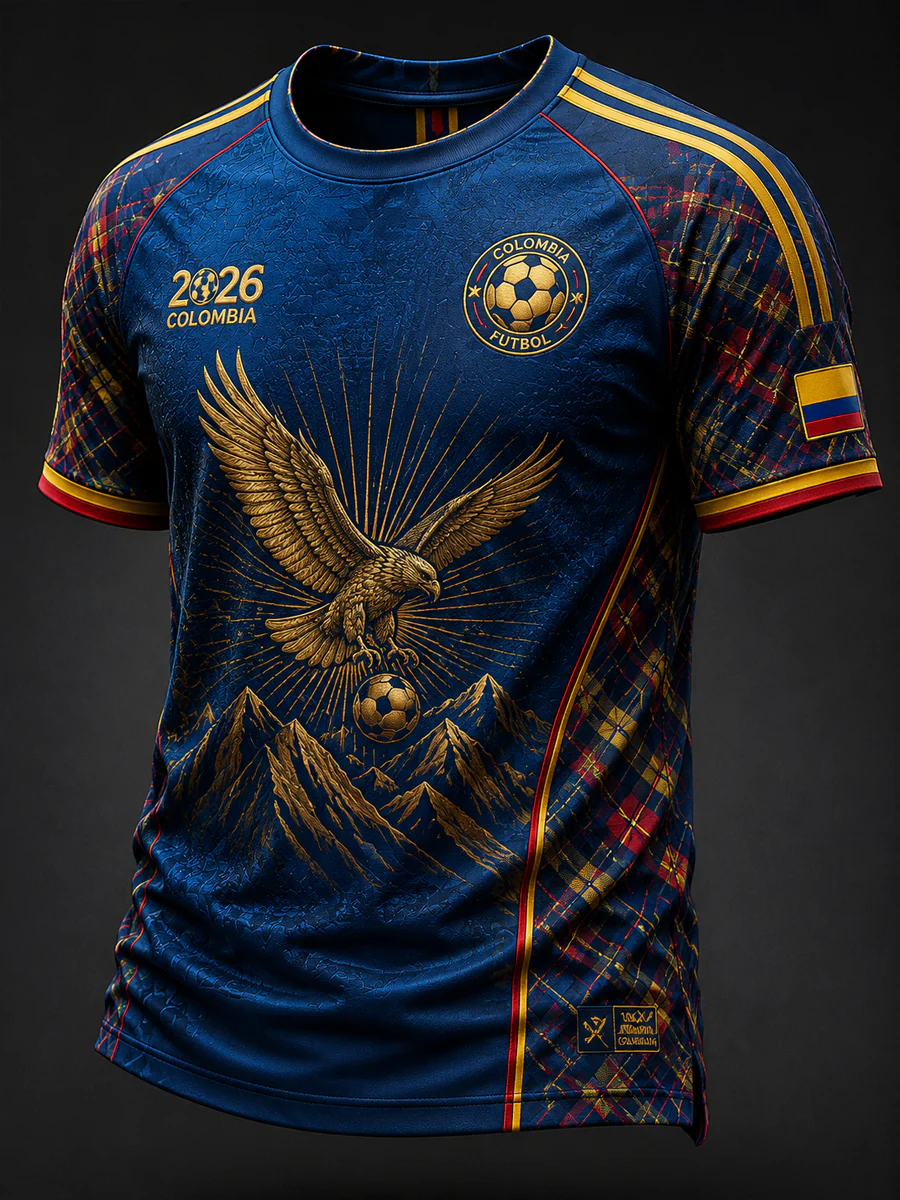 Retro 2026 Colombia Soccer Patchwork Commemorative T-Shirt