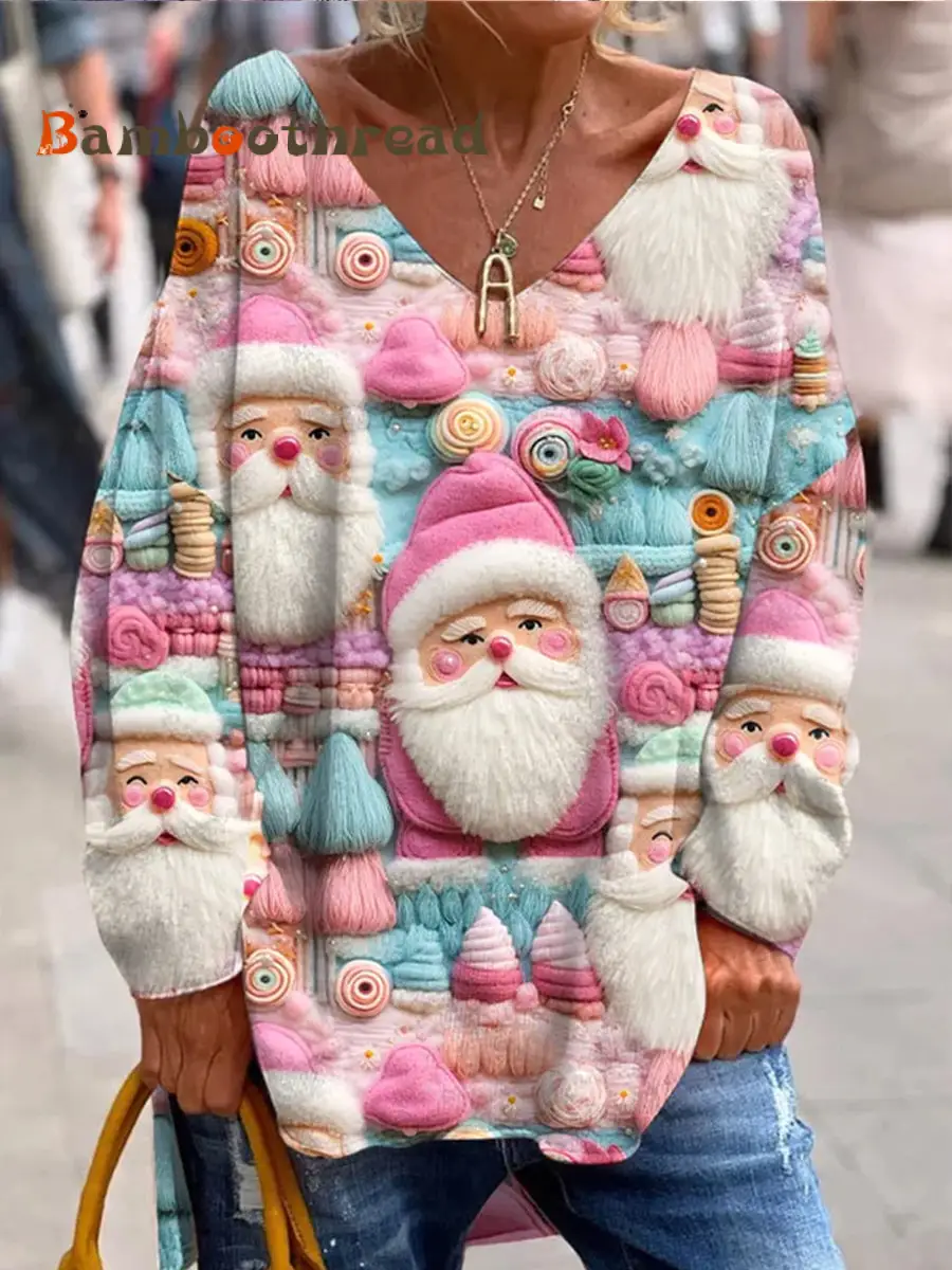 Retro Christmas Fun And Cute Printed Fashionable Crew Neck Top