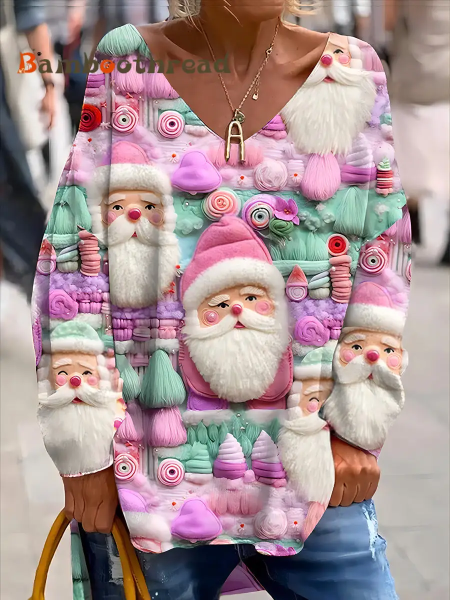 Retro Christmas Fun And Cute Printed Fashionable Crew Neck Top - Image 3