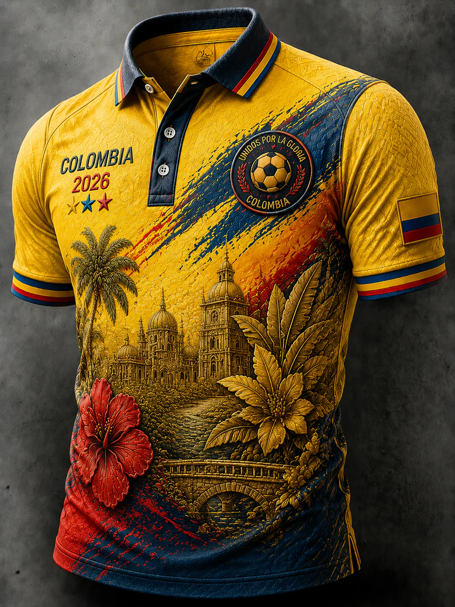 Retro Columbia Soccer Art Casual Polo Shirt