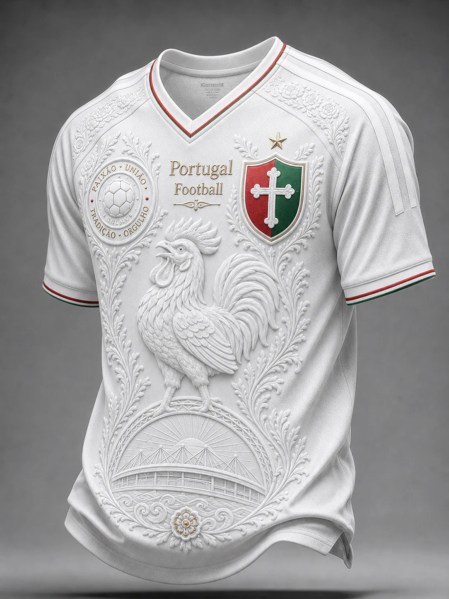 Retro Portuguese Football Fan Art Print Casual T-Shirt