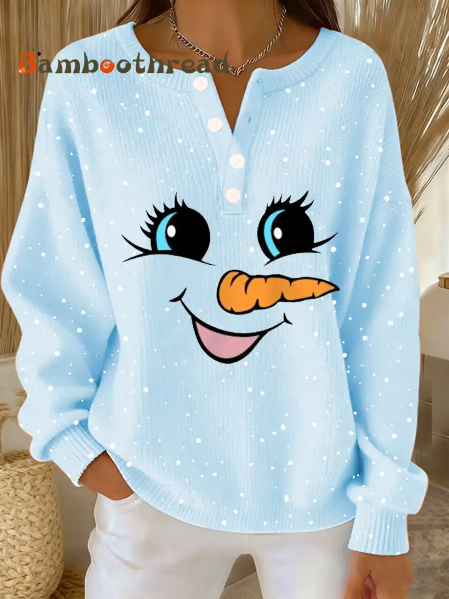 Women‘s Cute Christmas Snowman Print Casual Top