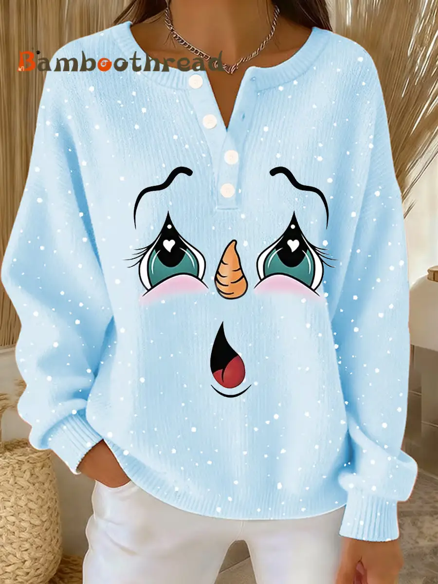 Women‘s Cute Christmas Snowman Print Casual Top