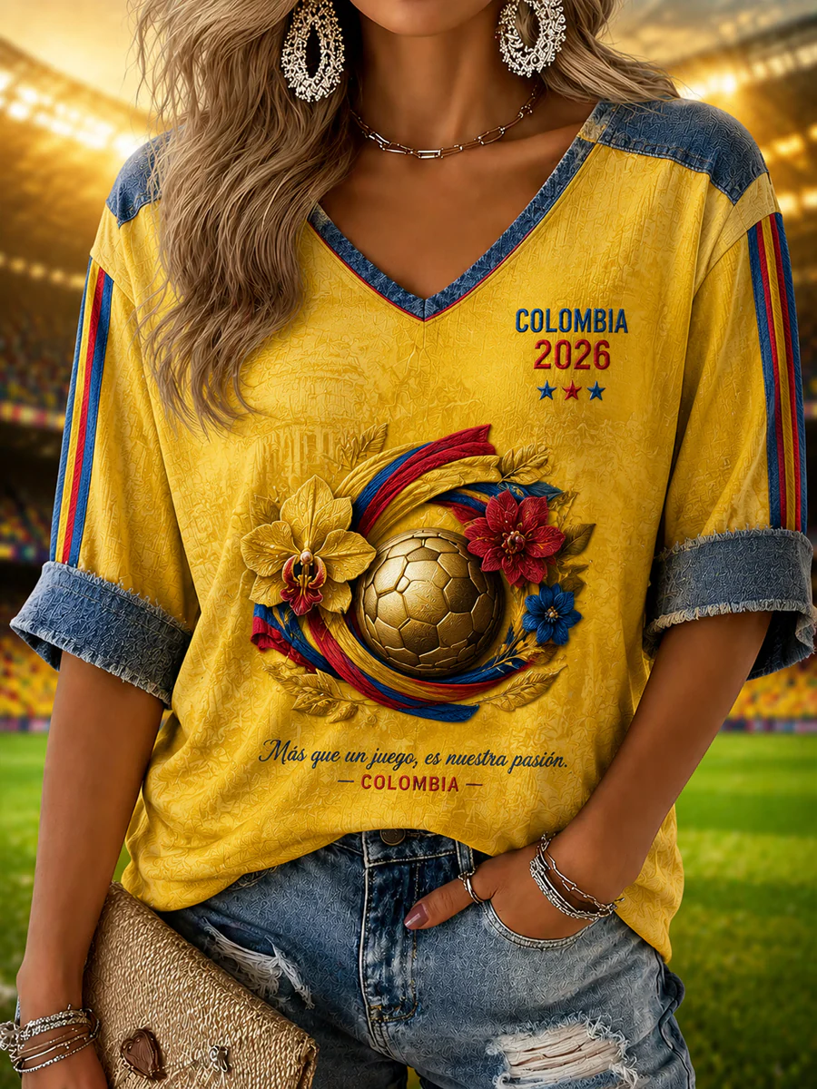 Women's 2026 Colombia Soccer Patchwork Casual T-Shirt