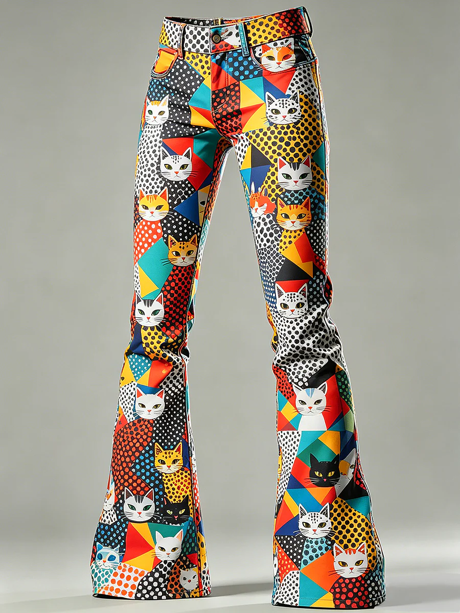Women's Animal Art Print Flared Trousers