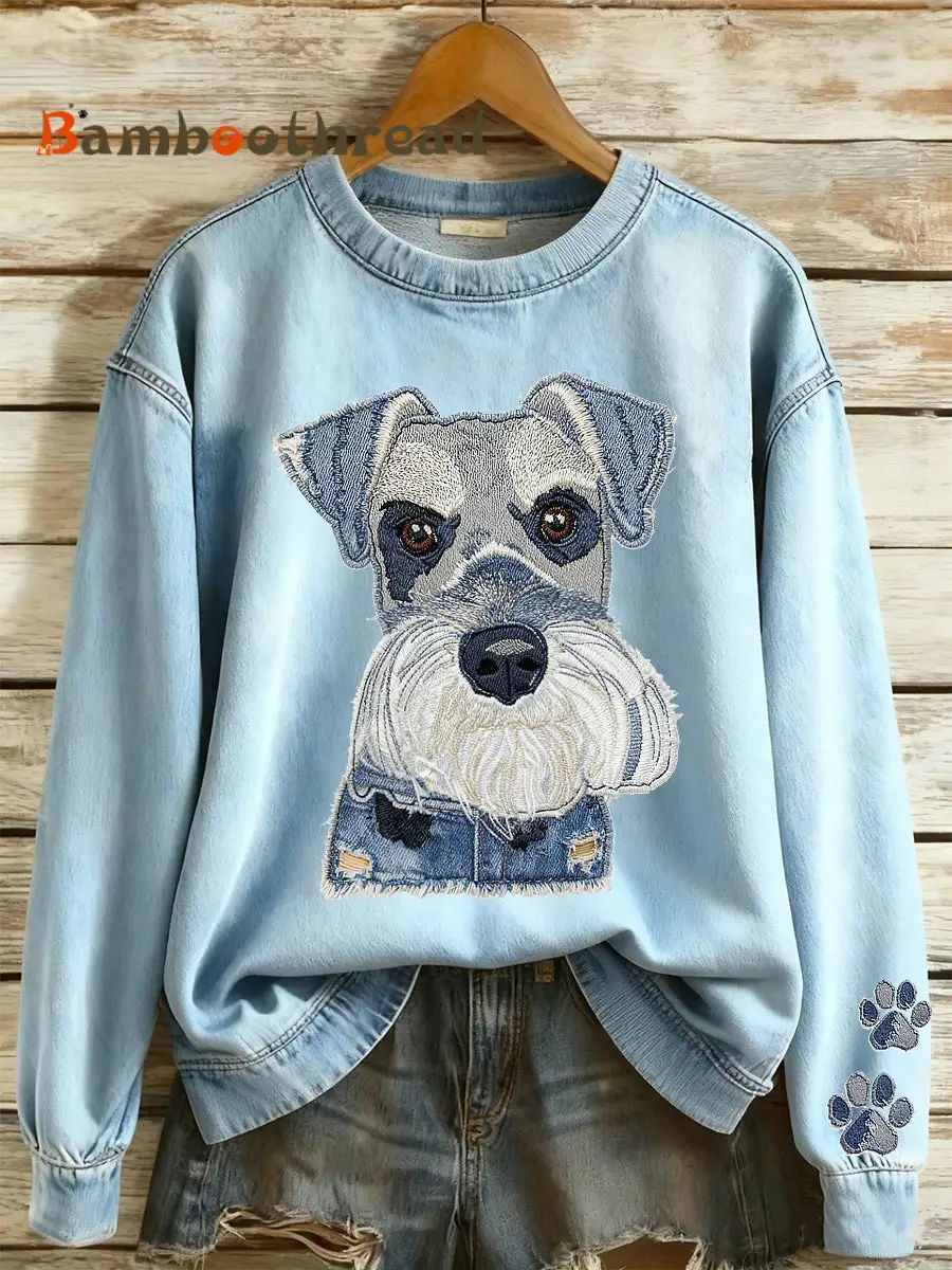 Women's Animal Cowboy Patchwork Printed Round Neck Long Sleeved Sweatshirt