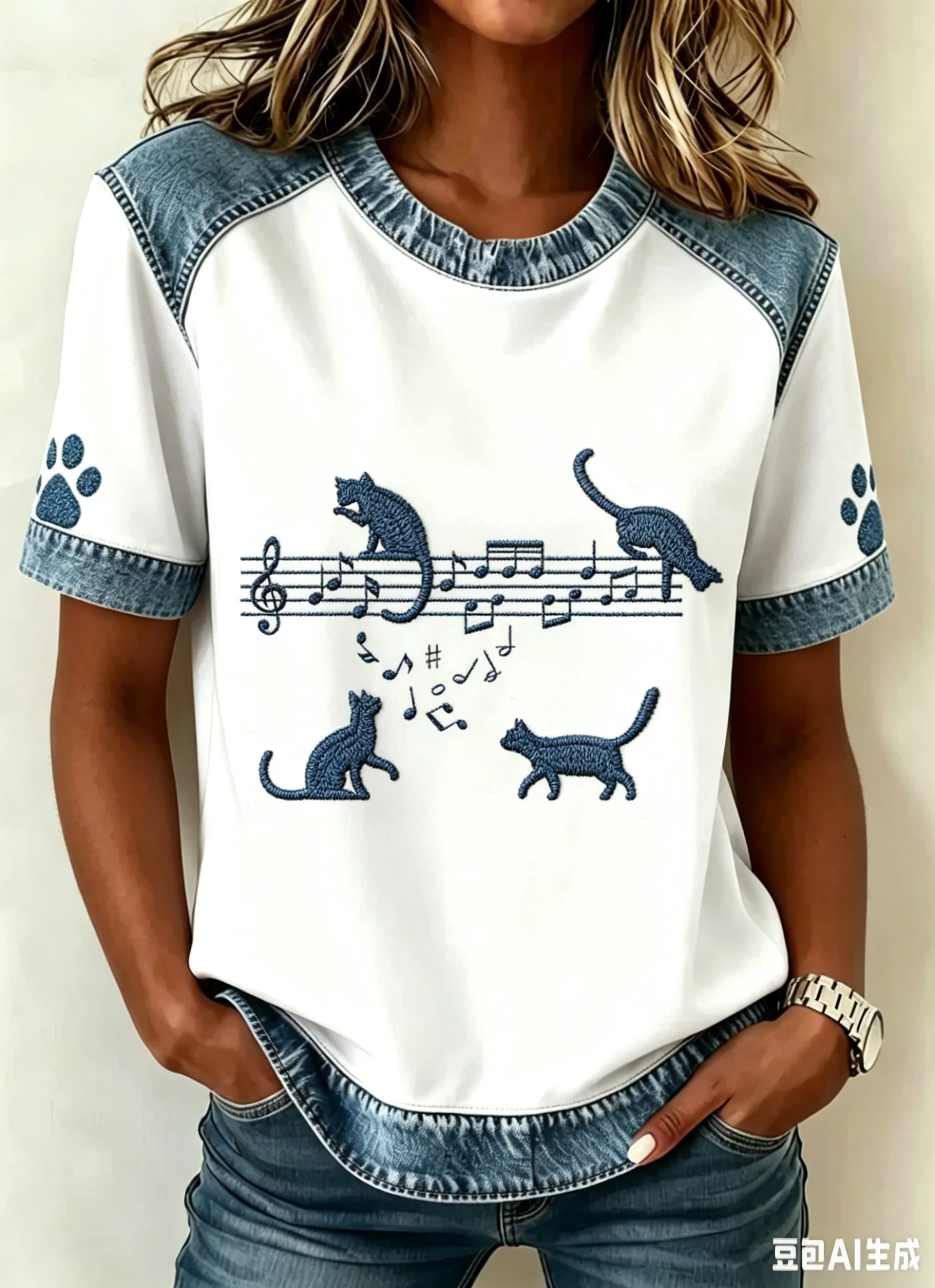 Women's Animal Music Cat Printed Vintage Fashion Loose Short Sleeve T-Shirt - Image 2