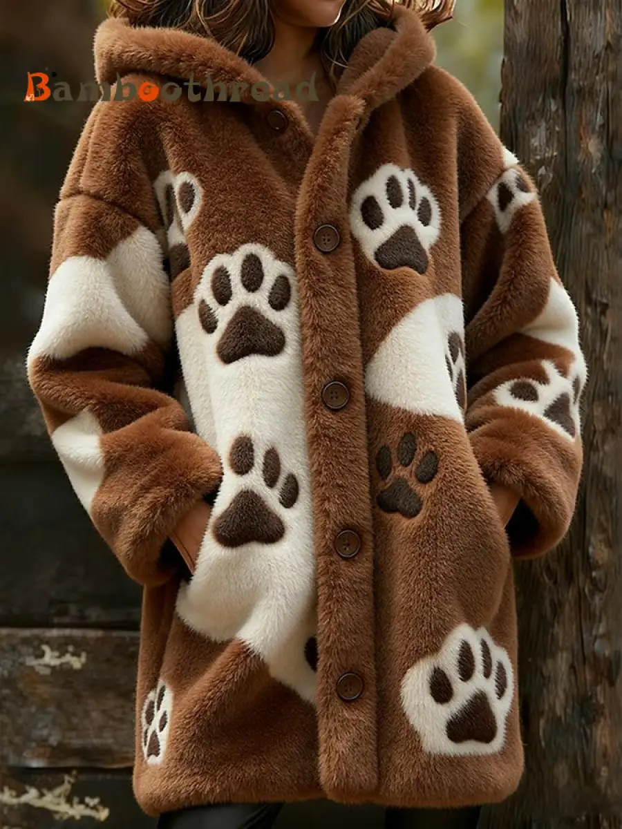 Women's Animal Paw Print Flannel Warm Jacket