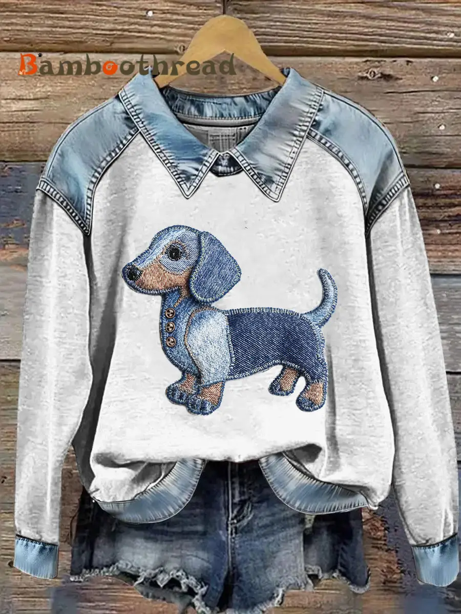 Women's Animal Print Patchwork Lapel Long Sleeved Sweatshirt