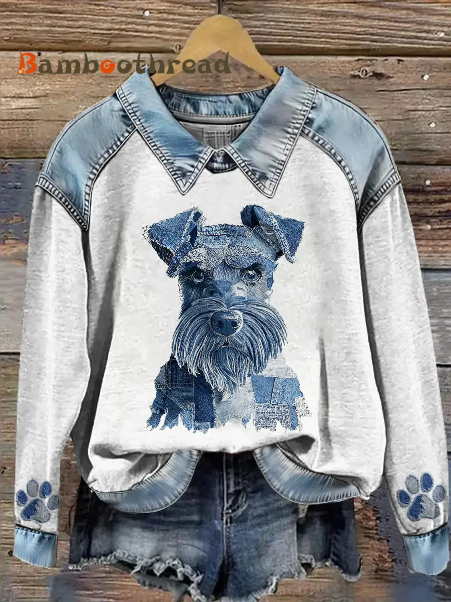 Women's Animal Print Patchwork Lapel Long Sleeved Sweatshirt