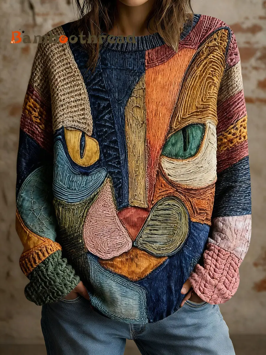 Women's Art Geometric Cat Print Tops