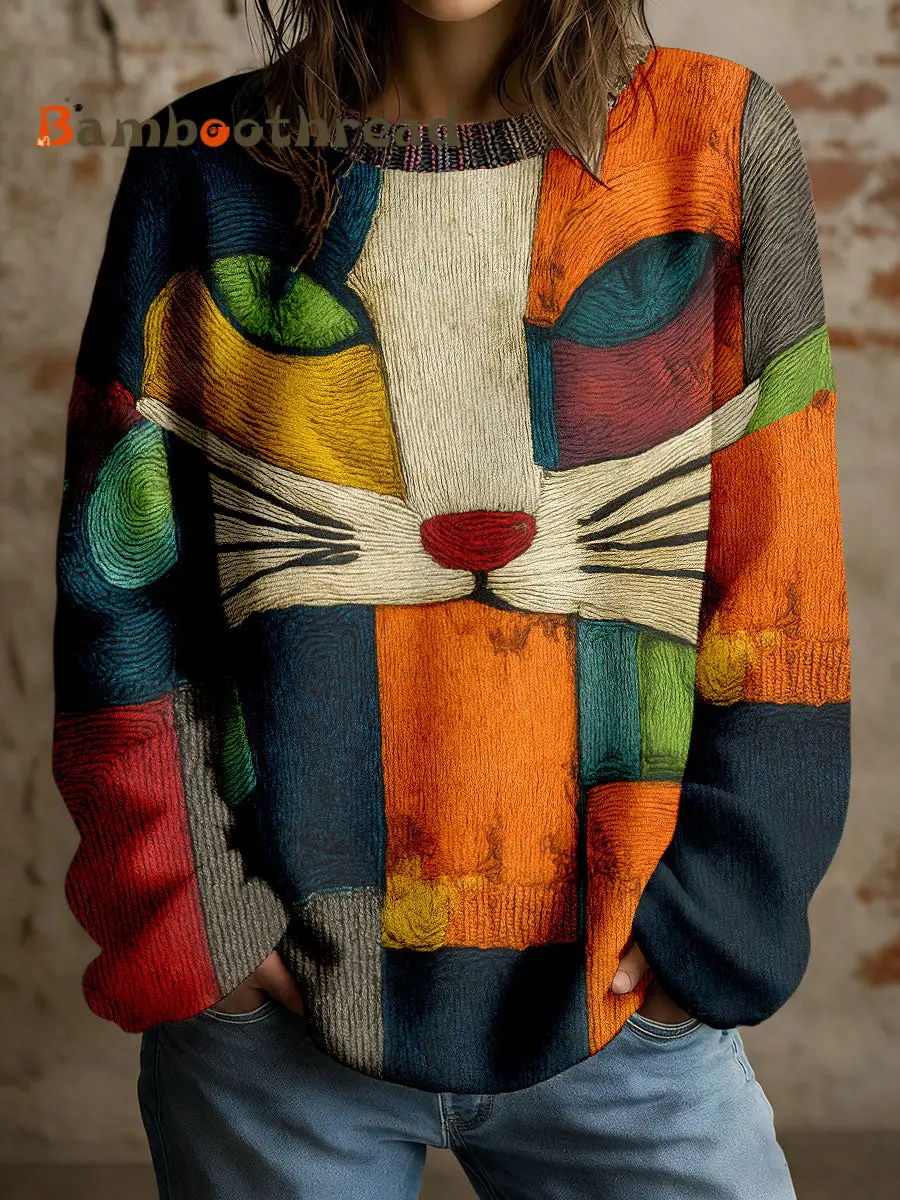 Women's Art Geometric Cat Print Tops