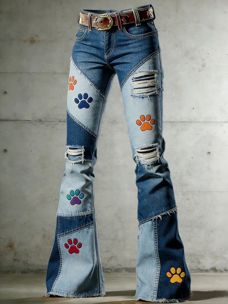 Women's Art Print Flared Trousers