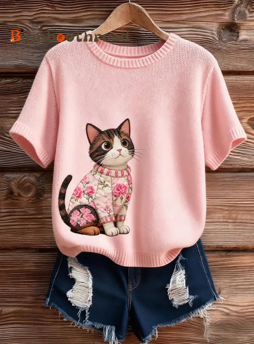 Women's Artistic Animal Print Comfortable Knit Short Sleeve Top