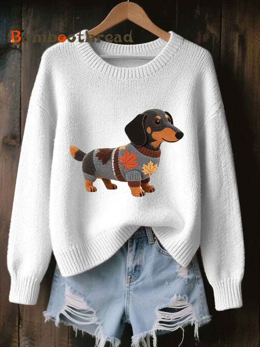 Women's Autumn Dog Art Print O-Neck Long Sleeve Sweatshirt - Image 2