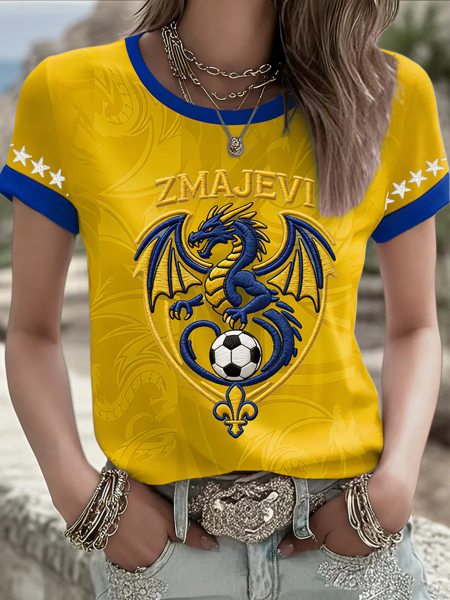 Women's Bosnia ZMAJEVI Football Lover Printed T-shirt - Image 2