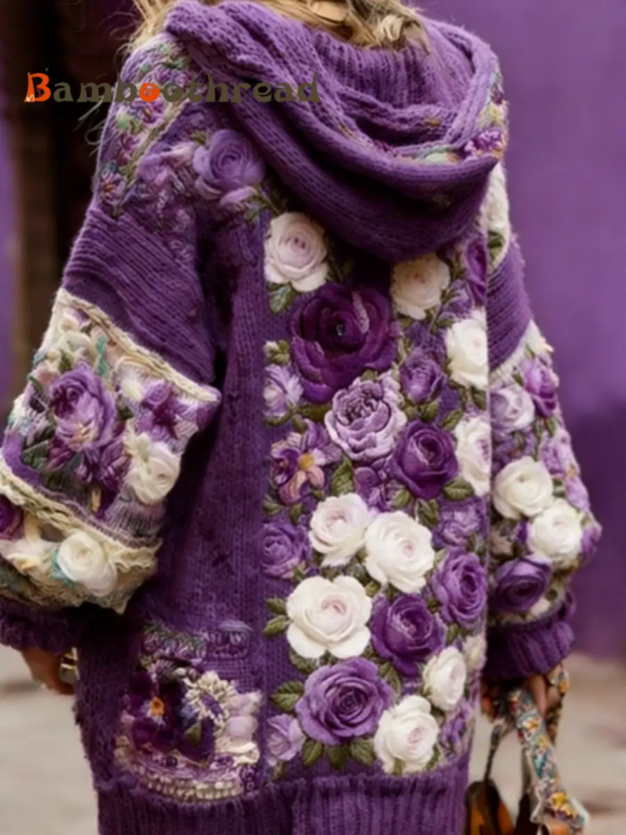 Women's Breast Cancer Awareness Floral Button Cardigan Hooded Sweater - Image 2