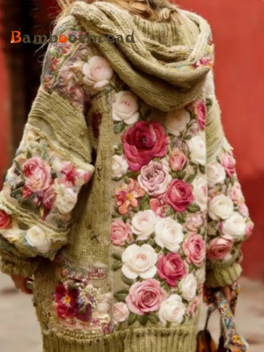 Women's Breast Cancer Awareness Floral Button Cardigan Hooded Sweater - Image 3
