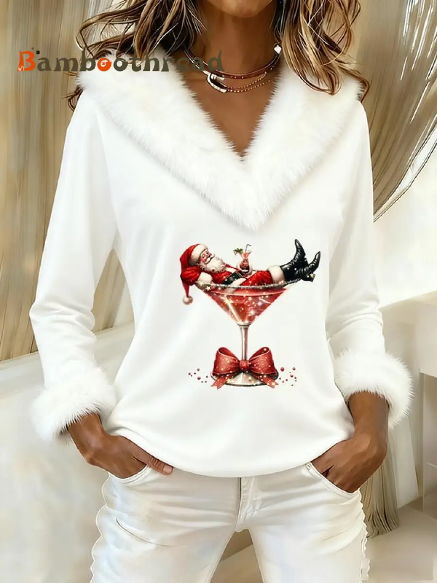 Women's Casual Christmas Fur Collar Top - Image 3