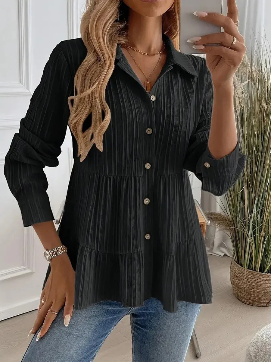 Women's Casual Elegant Solid Color Shirt - Image 4