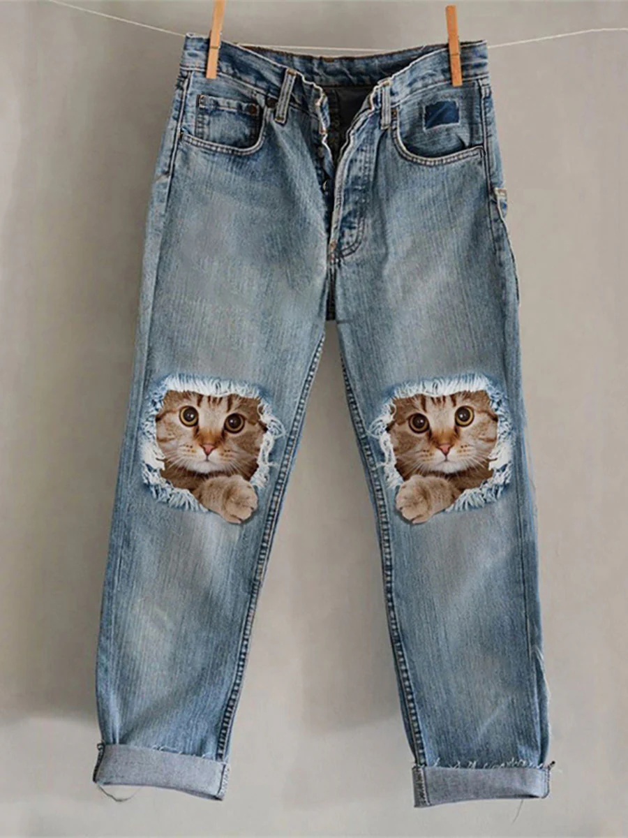 Women's Cat Art Print Casual Pants