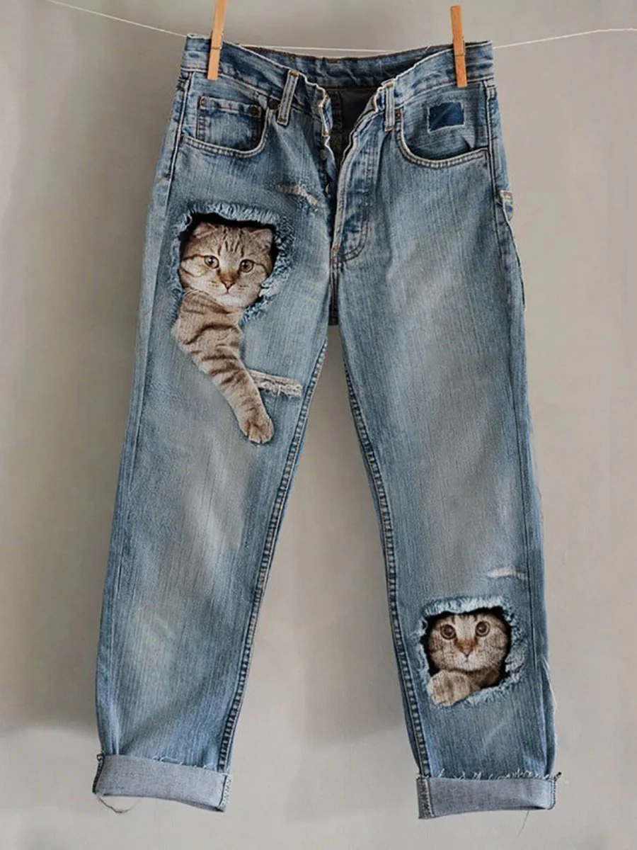 Women's Cat Art Print Casual Pants