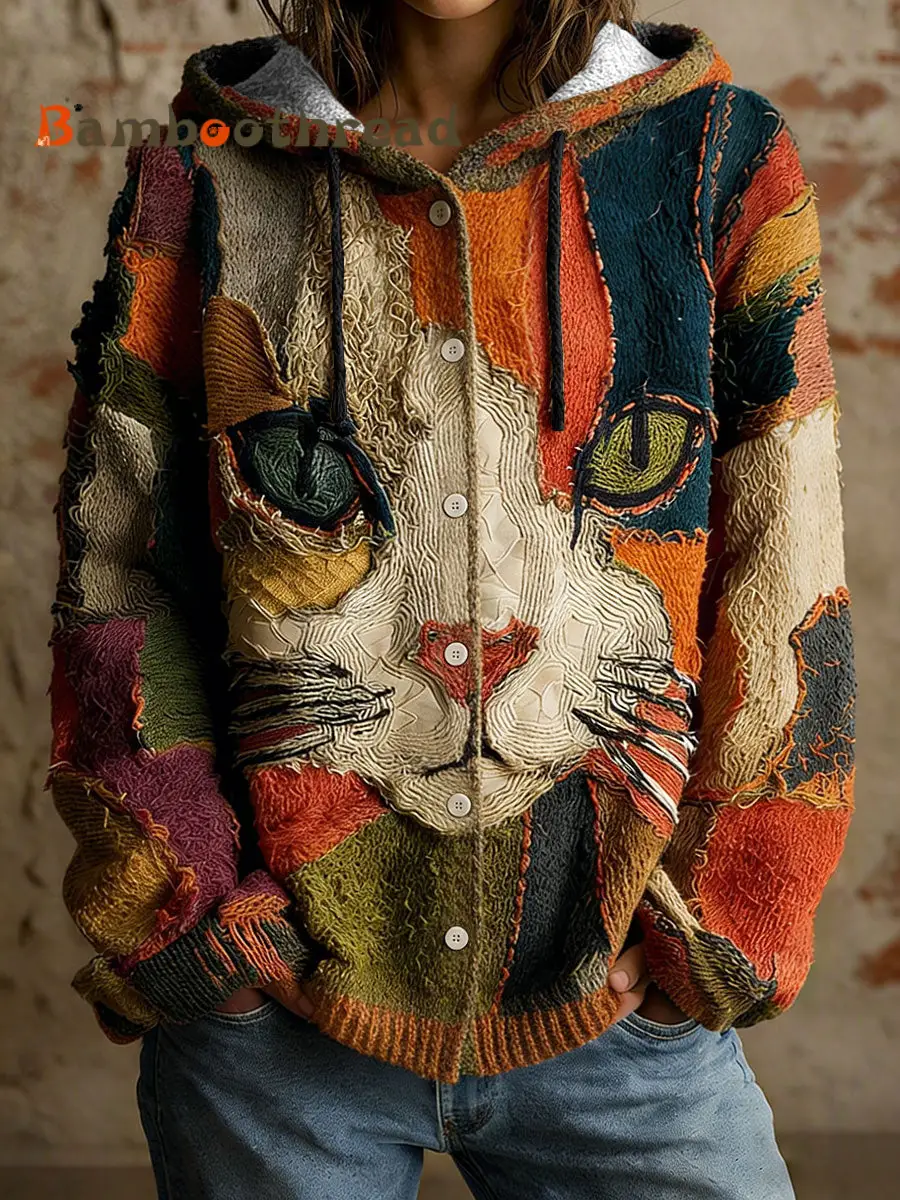 Women's Cat Geometric Art Print Cardigans