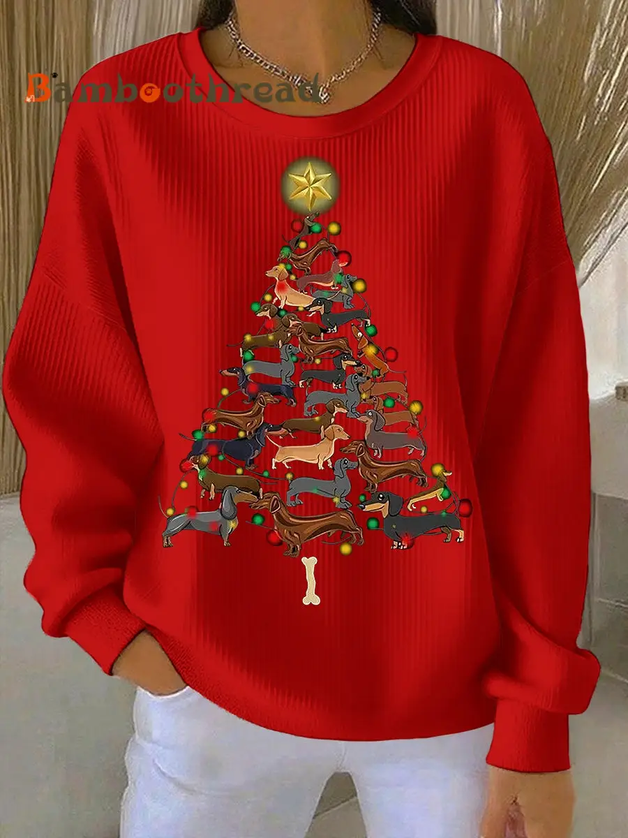 Women's Christmas Crew Neck Ribbed Sweatshirt