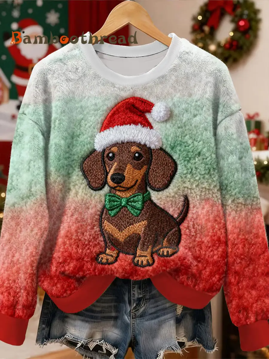 Women's Christmas Cute Dog Pattern Flannel Hoodie