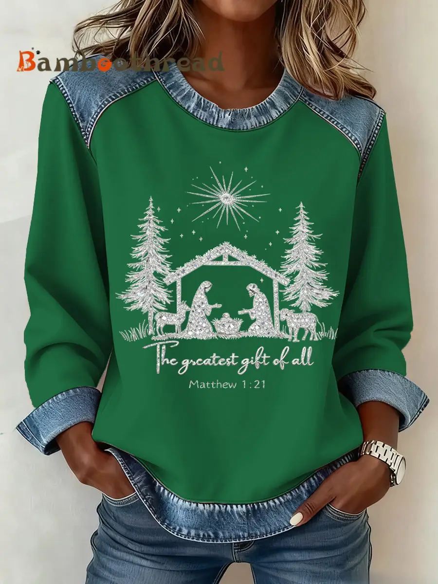 Women's Christmas Pattern Patchwork Art Sweatshirt - Image 4