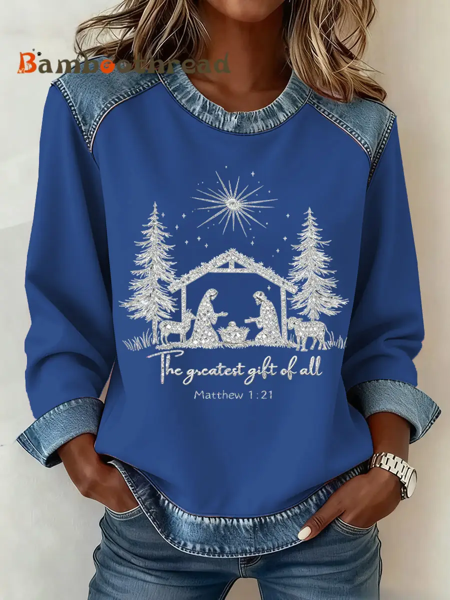 Women's Christmas Pattern Patchwork Art Sweatshirt - Image 5