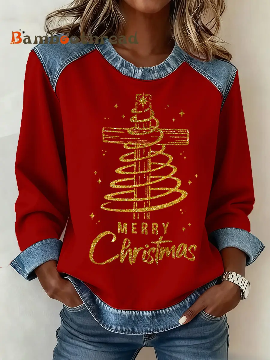 Women's Christmas Pattern Patchwork Art Sweatshirt - Image 2