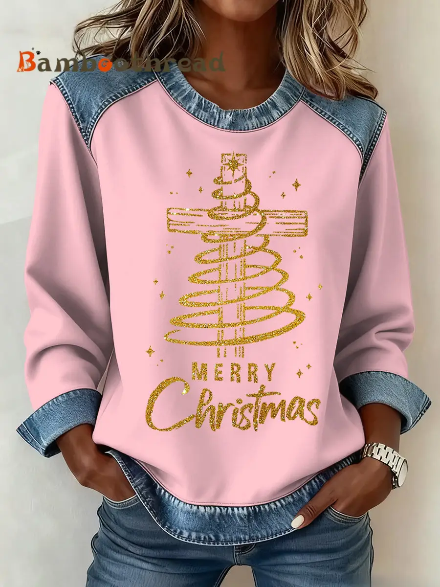 Women's Christmas Pattern Patchwork Art Sweatshirt - Image 4