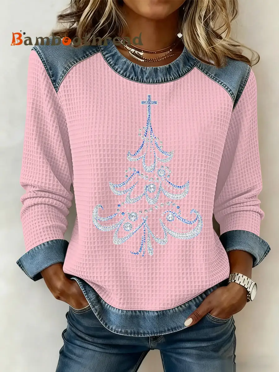 Women's Christmas Print Waffle Sweatshirt - Image 3