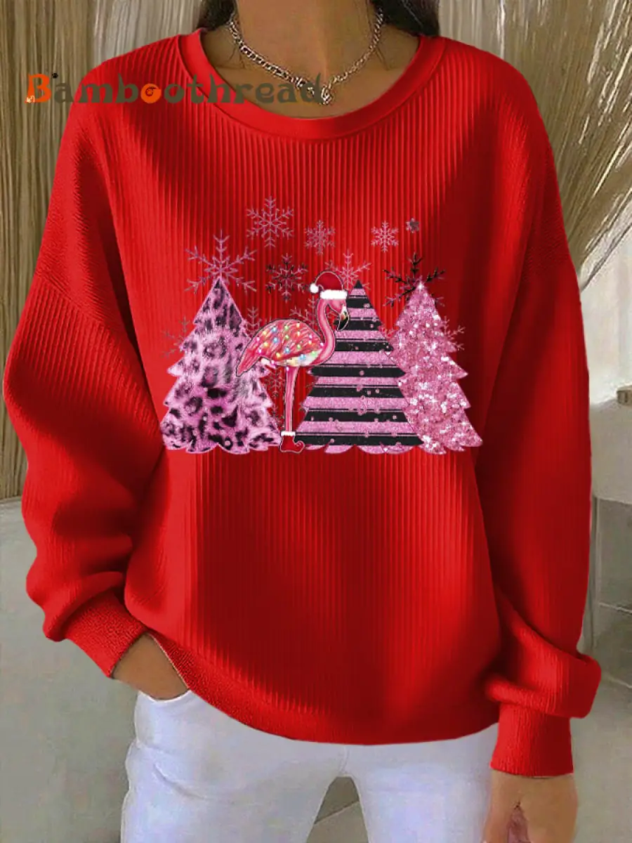 Women's Christmas Ribbed Round-Neck Sweatshirt - Image 2