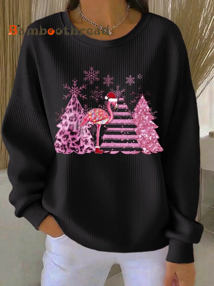 Women's Christmas Ribbed Round-Neck Sweatshirt - Image 3