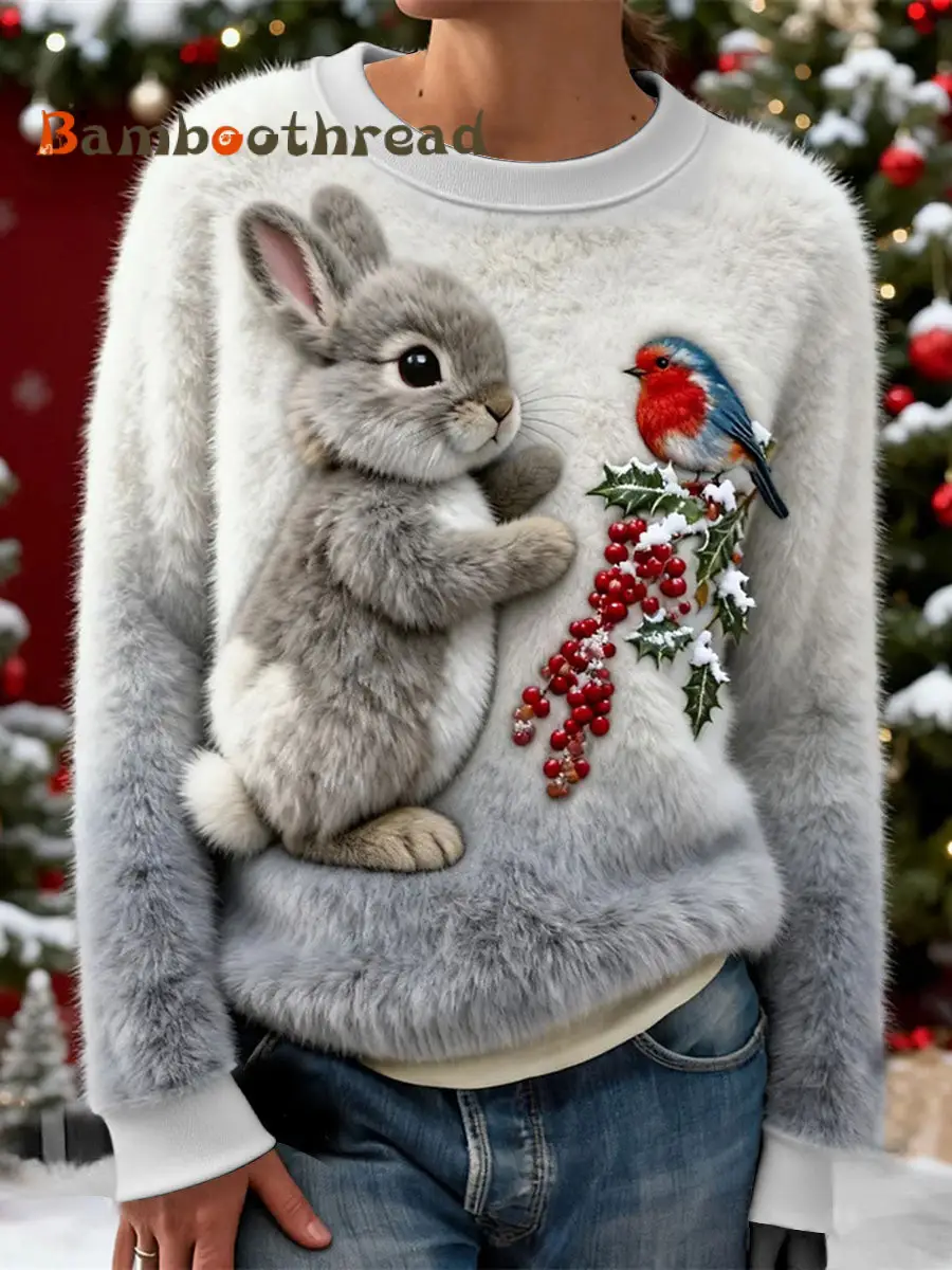 Women's Christmas Snowflake Rabbit Flannel Hoodie