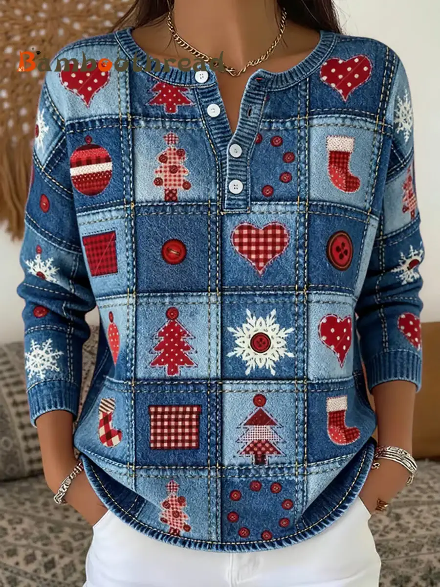 Women's Christmas Tree  Art Printed Long Sleeve Top