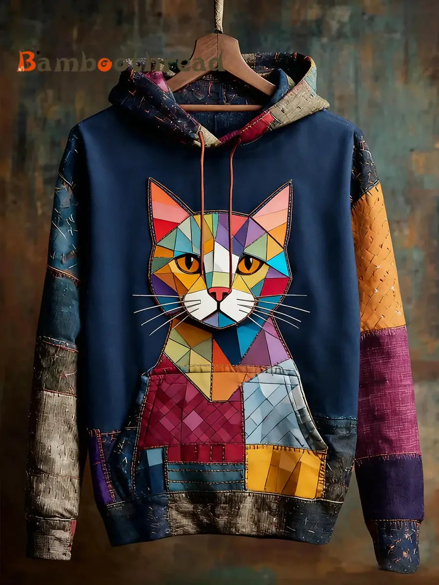 Women's Color-Block Cat Print Hoodies