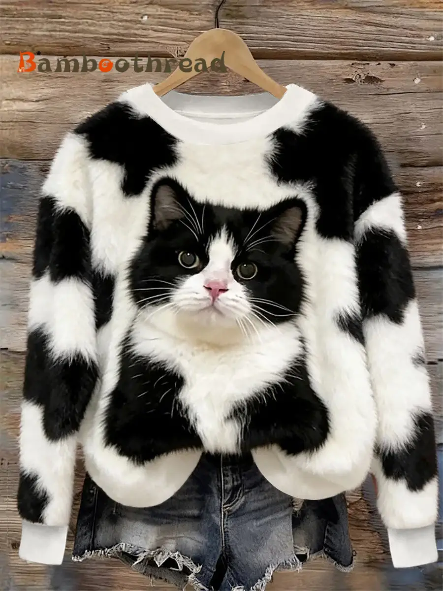 Women's Cute Cat Flannel Hoodie