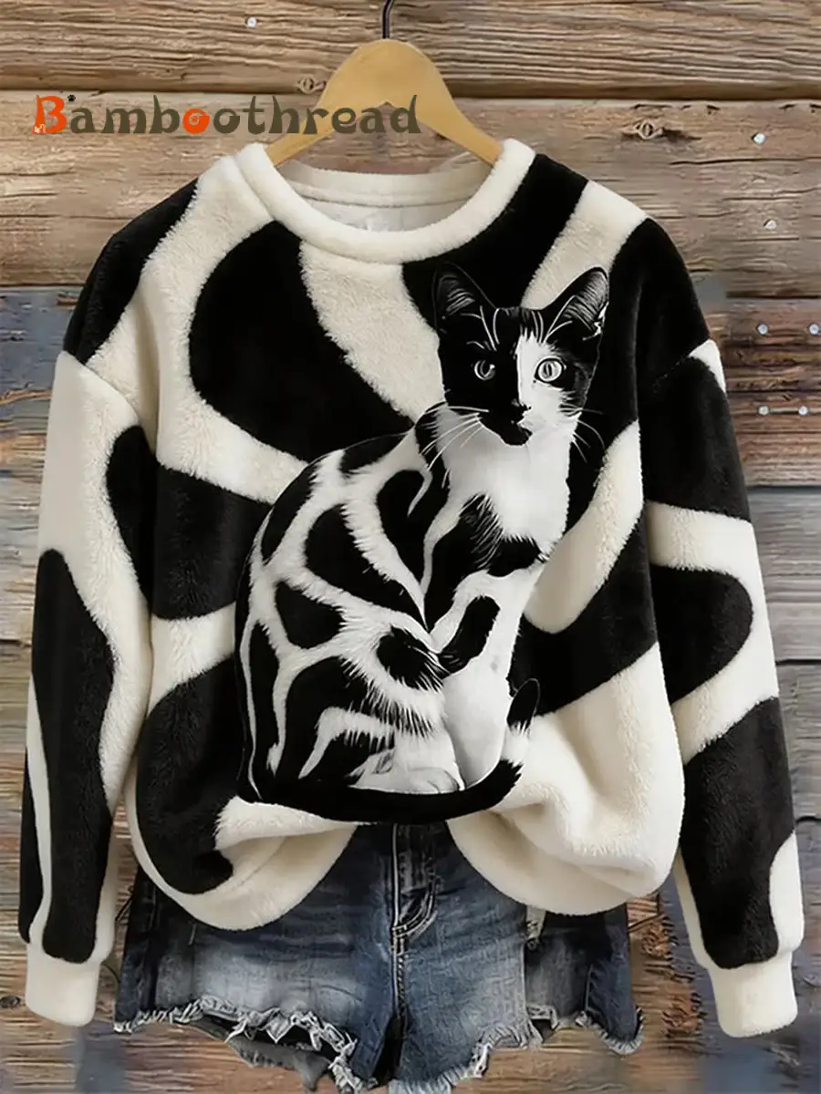 Women's Cute Cat Flannel Hoodie