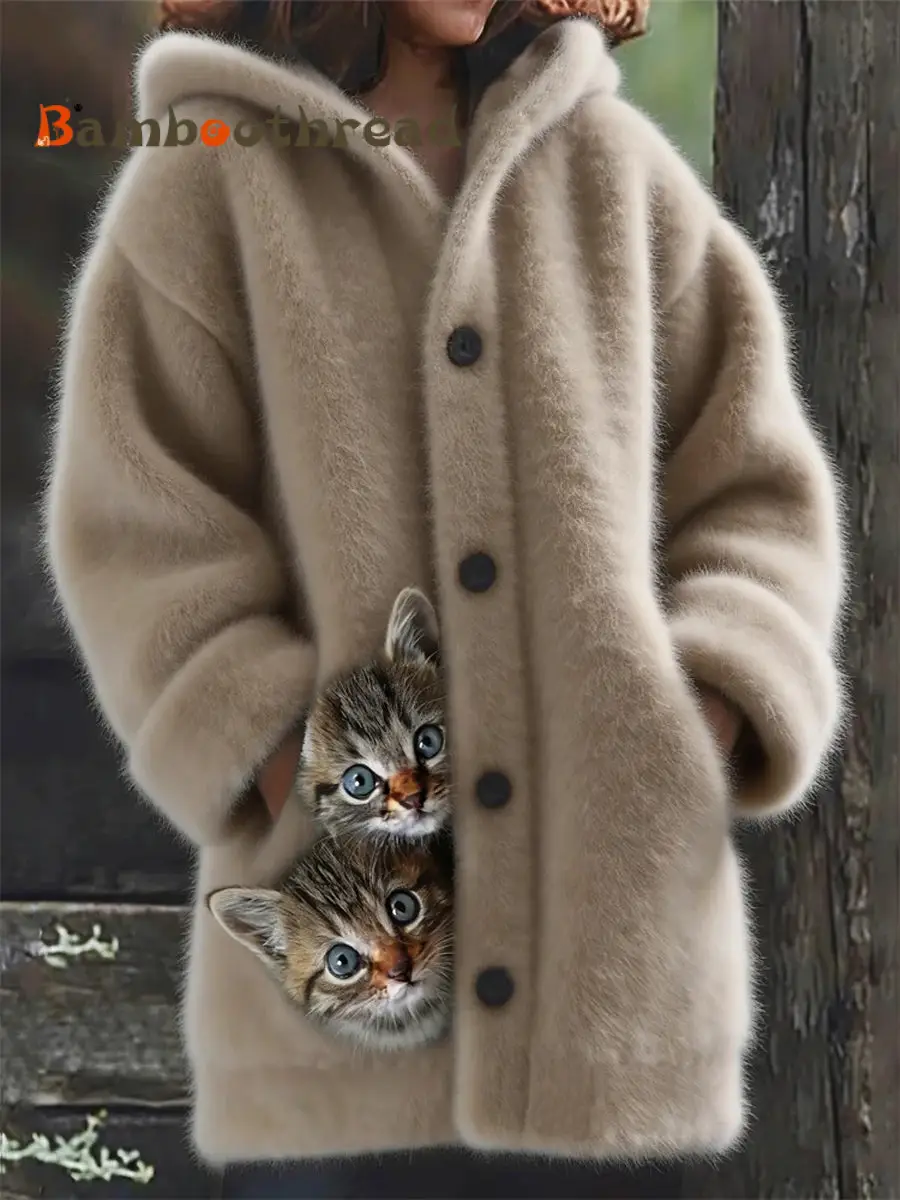 Women's Cute Cats Flannel Long Coat