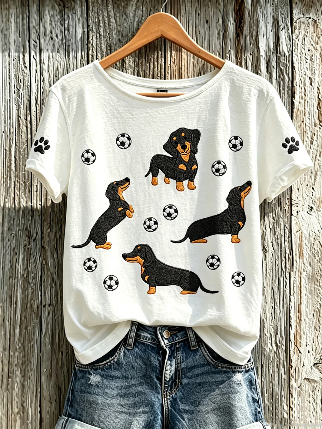 Women's cute dog pattern printed casual short-sleeve T-shirt