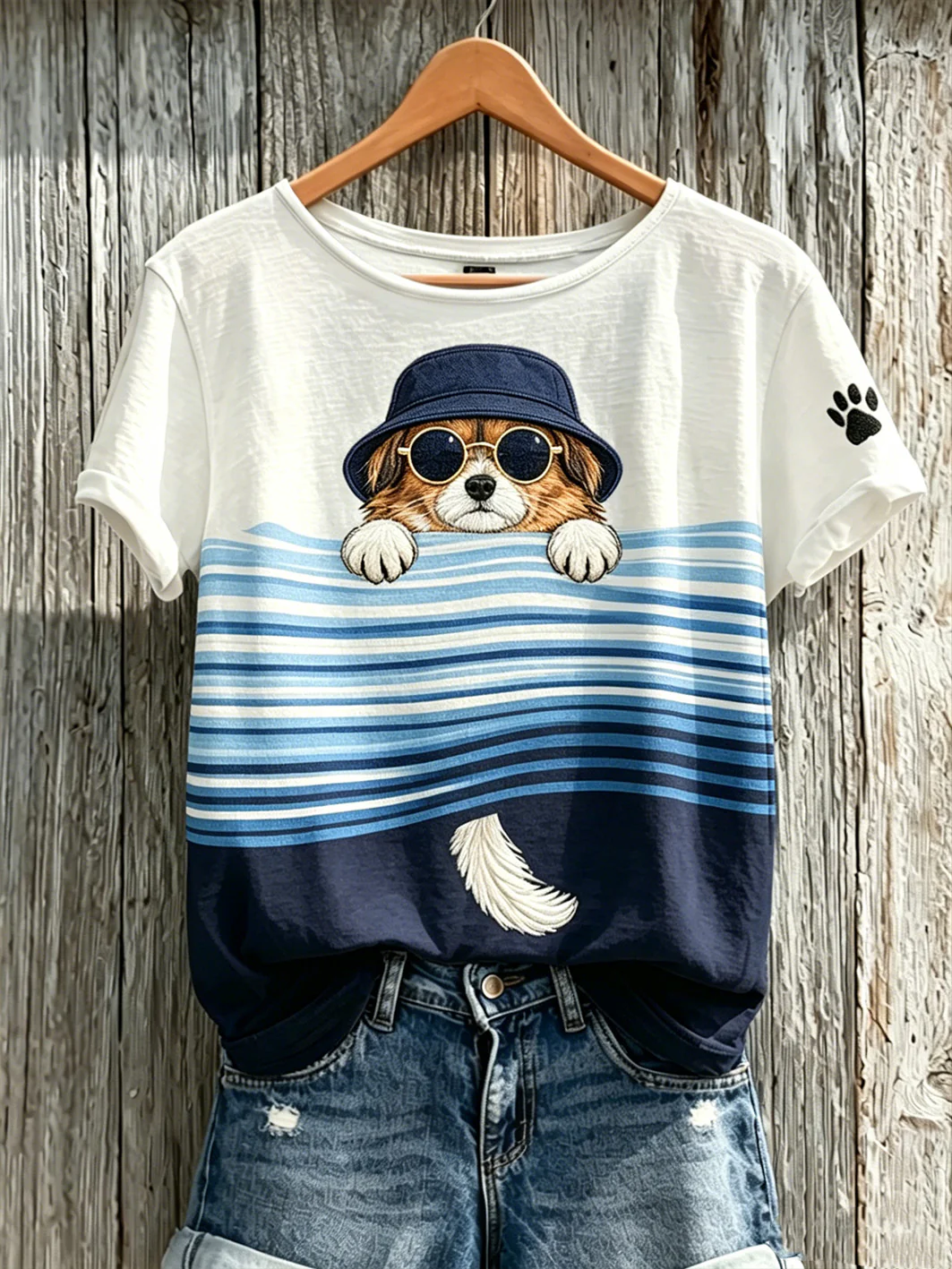 Women's cute dog pattern printed casual short-sleeve T-shirt