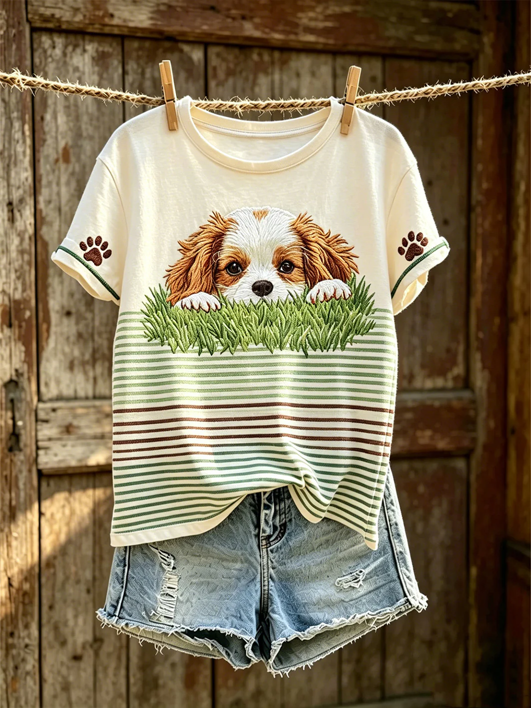 Women's cute dog pattern printed casual short-sleeve T-shirt